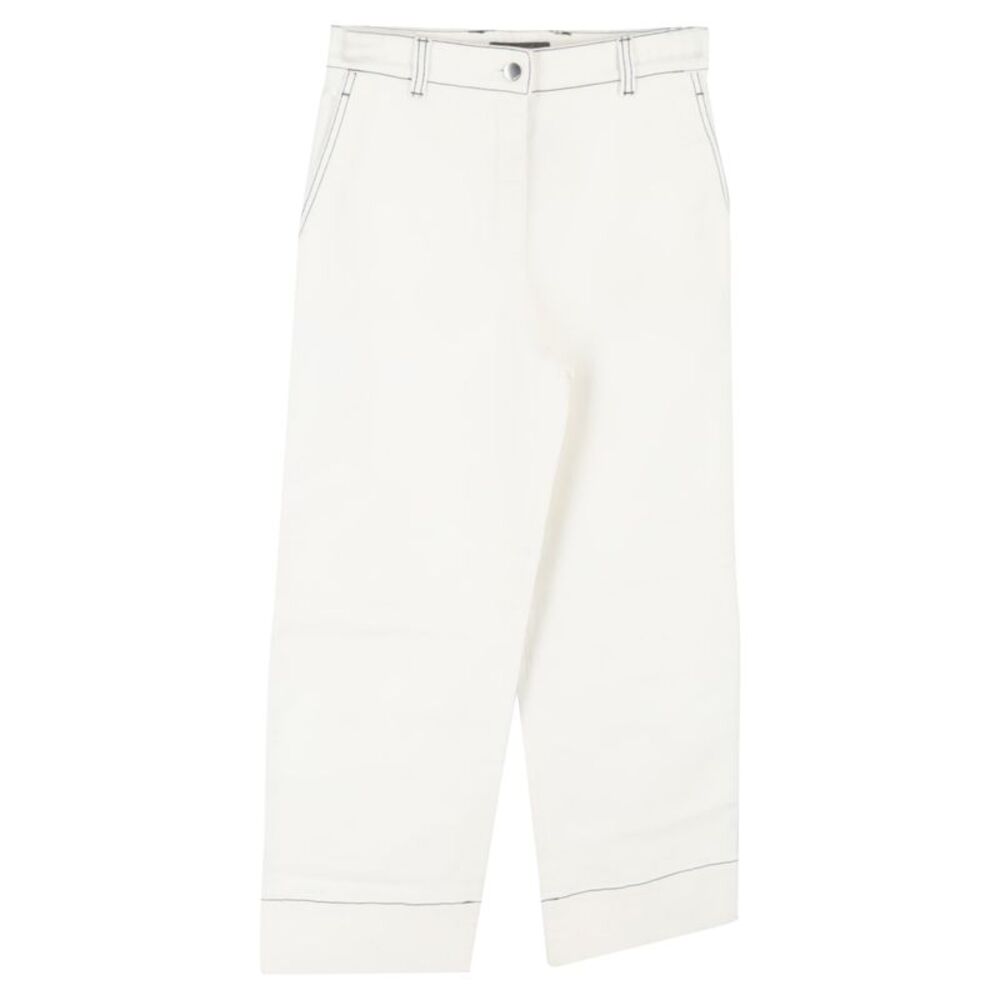 Loro Piana Contrast Stitch Trousers in White Cotton